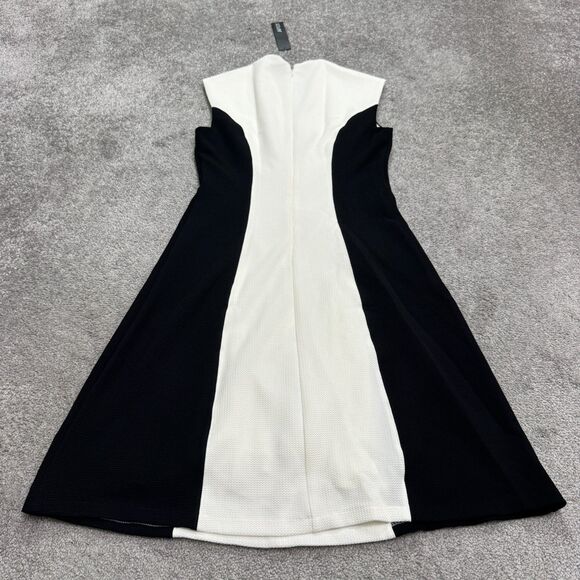Apt. 9 Colorblock Cap Sleeve Textured A-Line Midi Dress Womens 6 Black White NWT - Picture 2 of 16